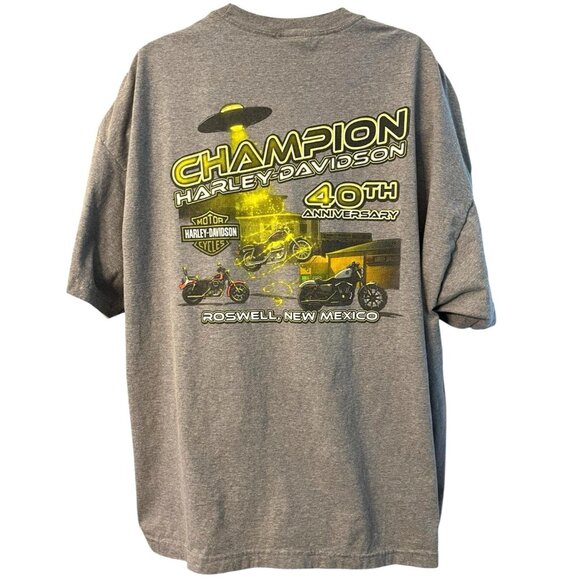 Harley Davidson Mens 3XL Champion Roswell N.M T Shirt Alien Spaceship UFO 40th - Picture 1 of 6
